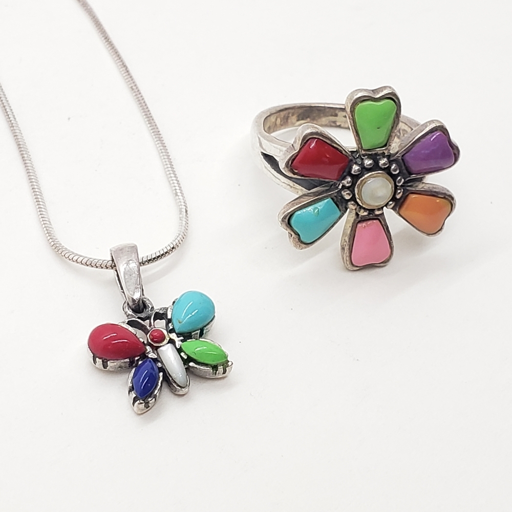 925 Sterling Southwestren Turquoise Ring & Pendant